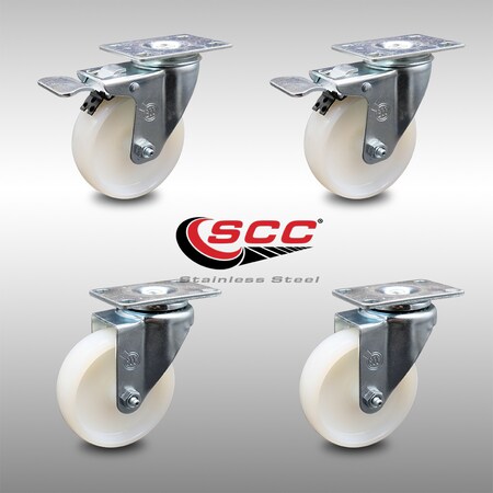 Service Caster 4 Inch SS Nylon Wheel Swivel Top Plate Caster Total Lock Brakes SCC, 2PK SCC-SSTTL20S414-NYS-2-S-2